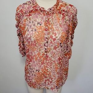 Gianetta orange floral poppy sheer blouse size small